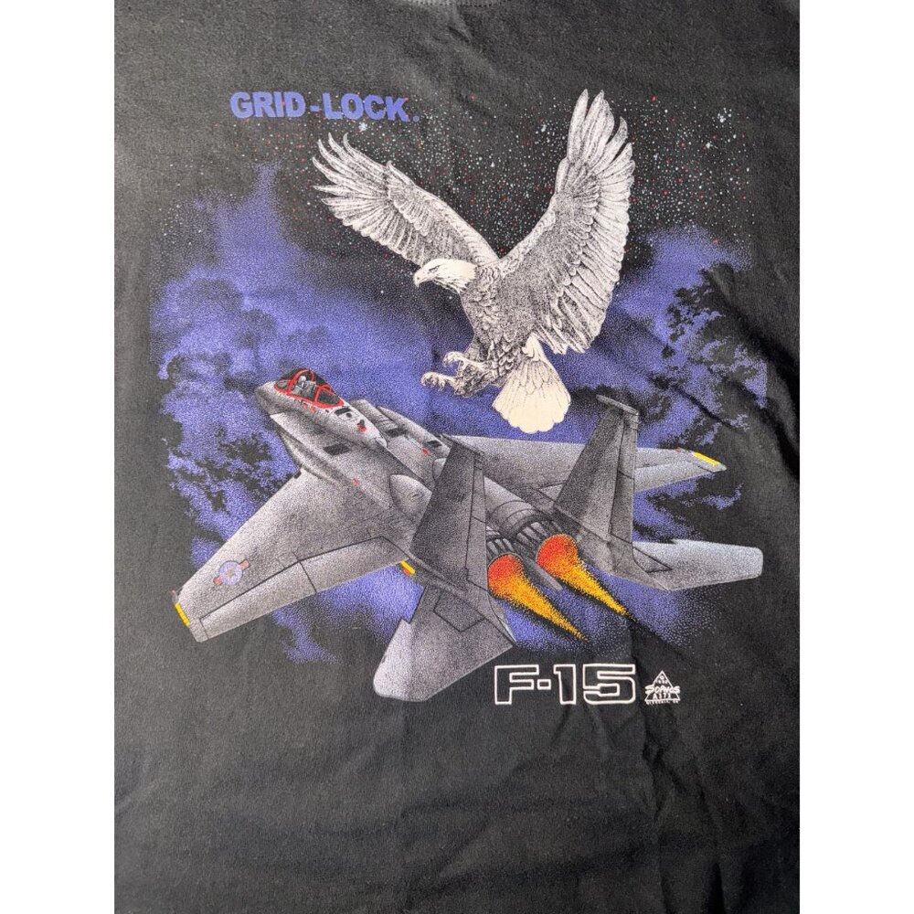 F-15 Jet Graphic Eagle Shirt Sz XL Black Jerzees Vintage 1992 - Picture 2 of 9